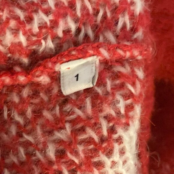 Sandro Sparks Diamond Sweater Red Plaid Mohair Size Small crew neck fluffy - Picture 10 of 11